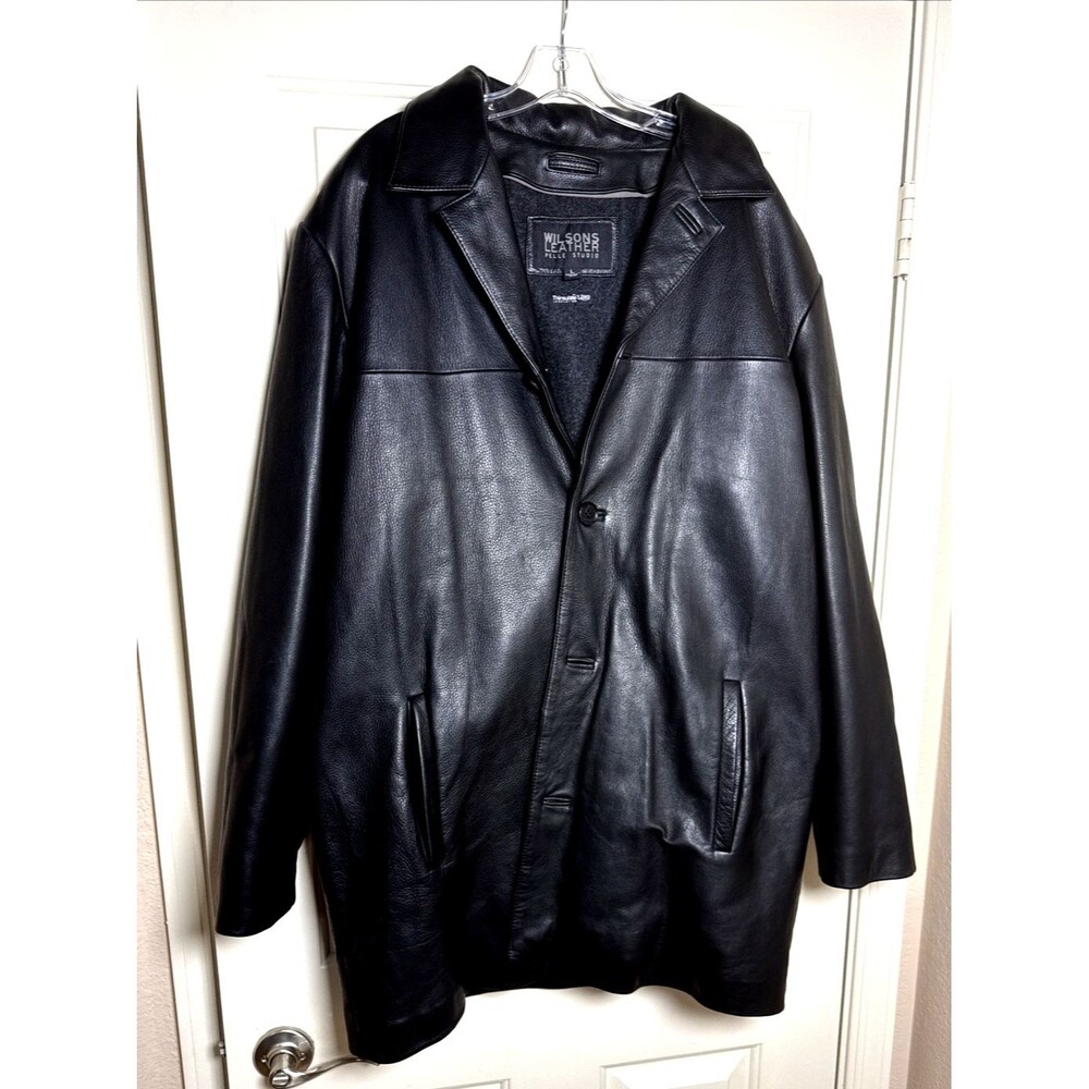 VTG 1988 Wilsons Leather Car Coat, Men's Large, Black 3M Thinsulate interior